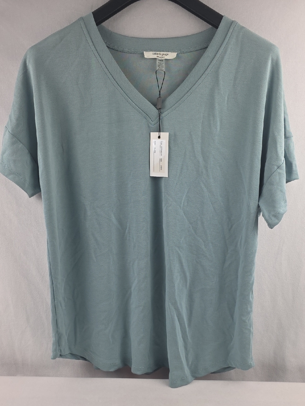 NWT Cable & Gauge Teal Vneck Loose Fit Oversized Dropped Shoulder Tshirt Lg Y73 - Picture 2 of 7